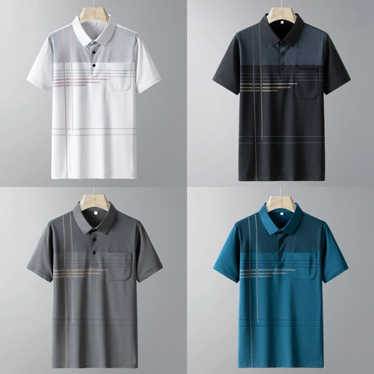 Short Sleeve Men's Striped Pockets polo t shirt (Pack of 4)